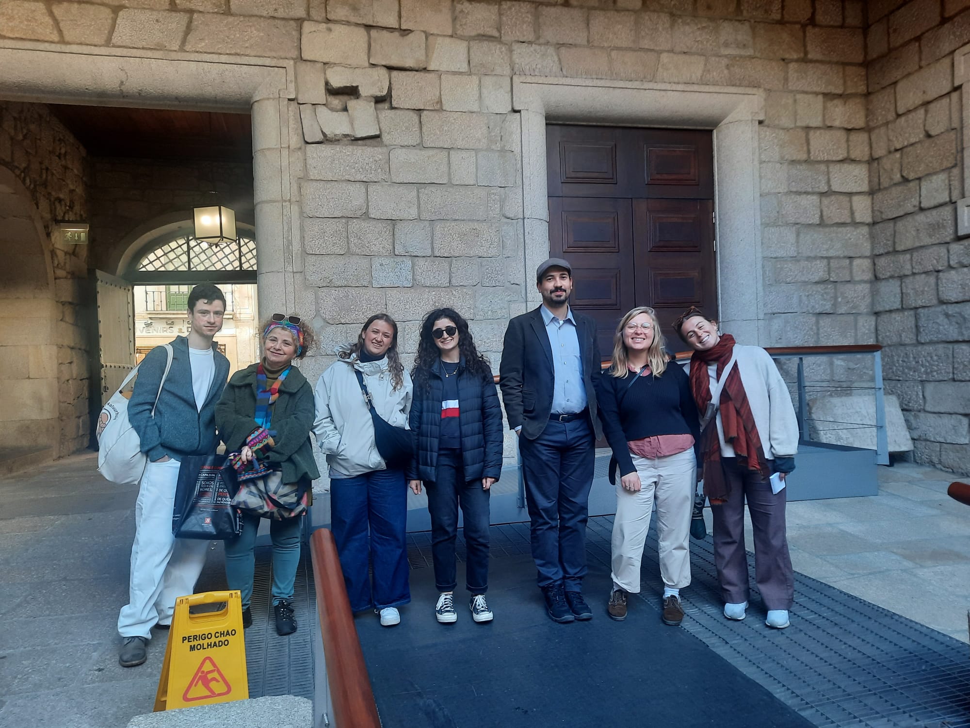 Tour group at historic Porto building