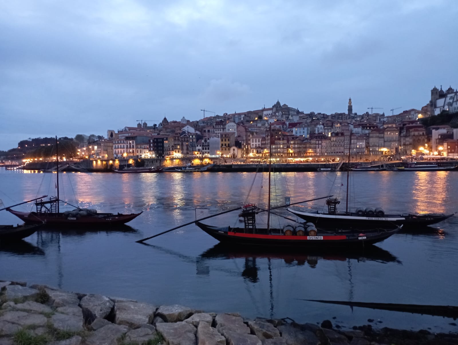 Porto Ribeira at dusk with traditional boats